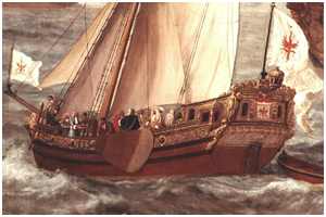 Kurbrandenburgische Flotte, Auszug aus dem Gemälde von 1684 von Lieve Verschuier (Quelle: Stiftung Preußische Schlösser und Gärten Berlin-Brandenburg (CC BY-NC-SA))